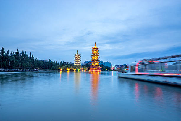 istock Sun and moon twin pagodas 585076360