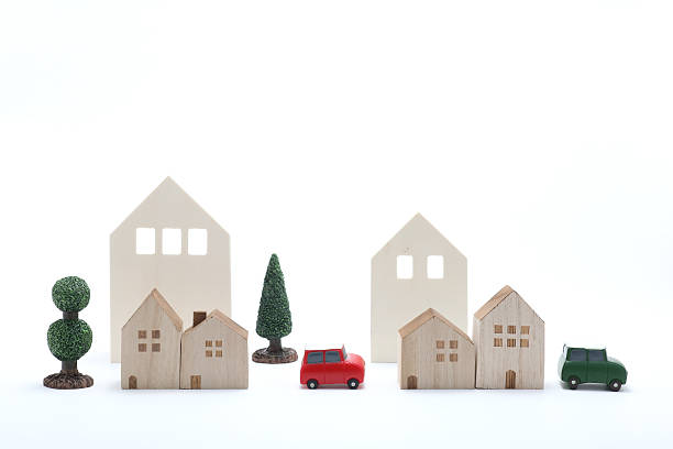 istock Houses, cars, and trees on white background. 585077286
