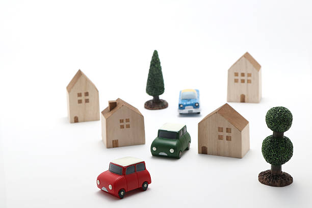 istock Houses, cars, and trees on white background. 585077698