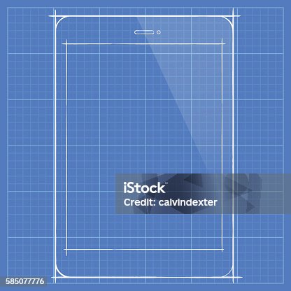 istock Tablet PC concept design on blueprint 585077776