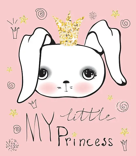 Vector illustration of Cute little princess rabbit girl