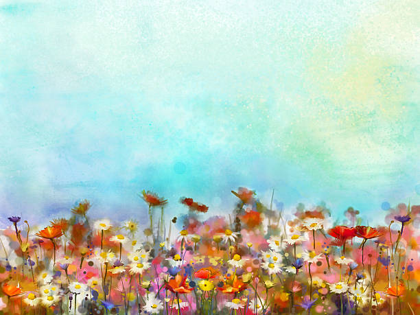 istock Watercolor painting purple cosmos flower 585078970