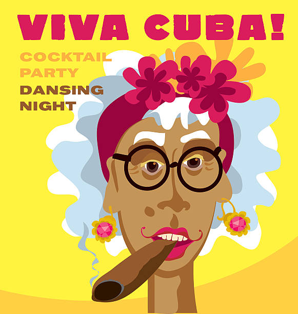 illustrazioni stock, clip art, cartoni animati e icone di tendenza di faccia da donna cubana. illustrazione vettoriale cartone animato per poster musicale. - cuban ethnicity illustrations