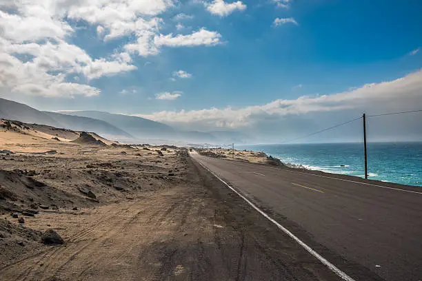 Panamericana road with Pacific ocean on the right