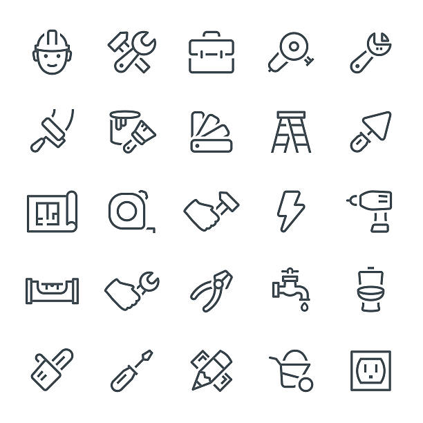 Home Repair Icons Construction, repair, home repair, icon, icon set, work tools paint icons stock illustrations