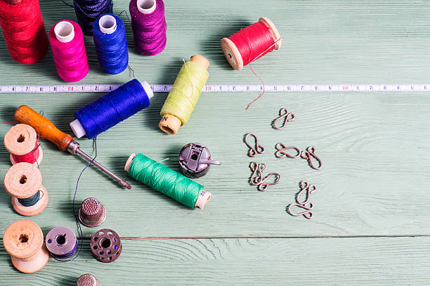 istock Still life of sewing, flat lay 585085026