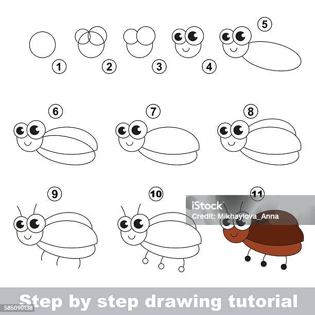 Bug Drawing Tutorial Drawing Tutorial Little Bug Stock Illustration - Download Image Now ...
