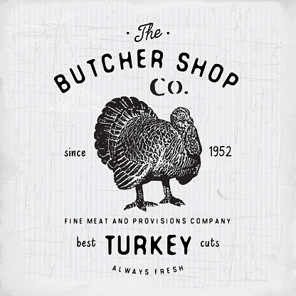 Butcher Shop vintage emblem turkey meat products, butchery Logo template retro style. Vintage Design for Logotype, Label, Badge and brand design. vector illustration.
