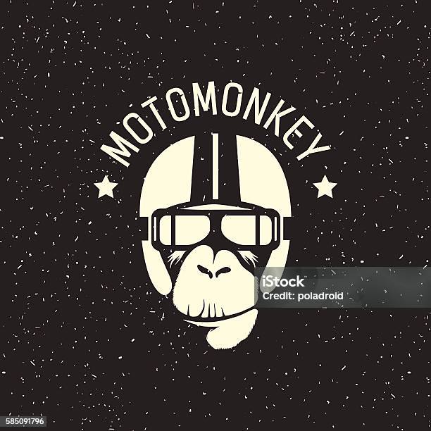 Logo Monkey Wearing A Helmet Stock Illustration - Download Image Now - Ape, Monkey, Motorcycle