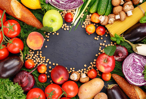 istock Frame of colorful different food 585093126