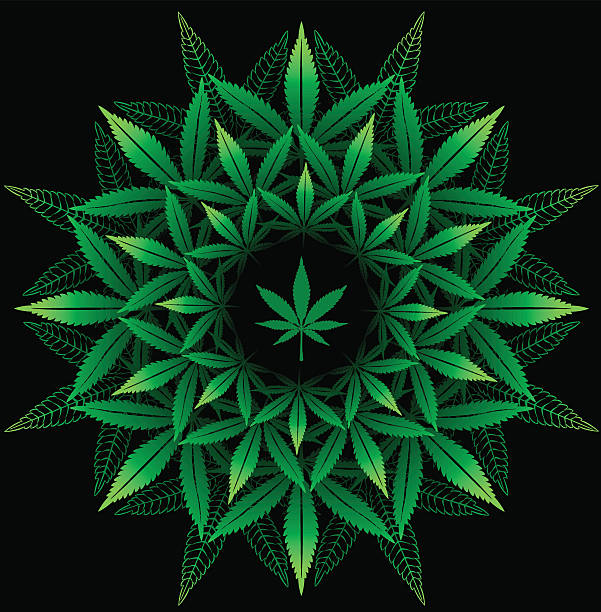 Round pattern from cannabis leaf on black Round pattern from cannabis leaf on black marijuana tattoo stock illustrations