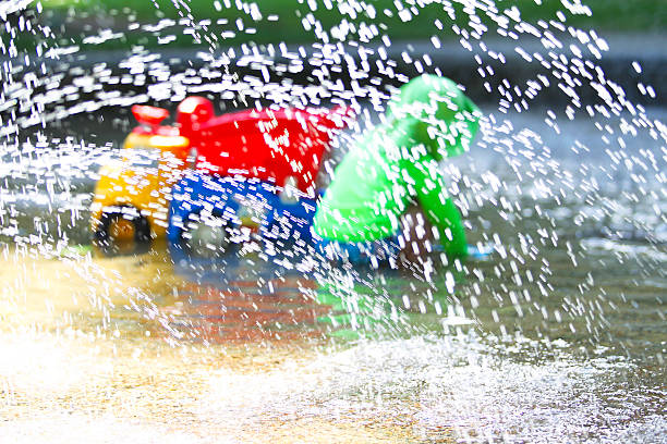 One Year Old Girl At Splash Park in Summer