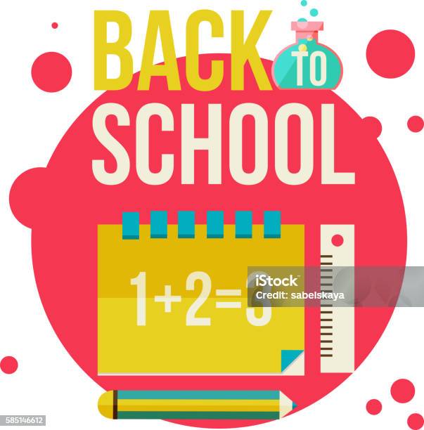 Back To School Poster With Notebook Pencil And Ruler Stock Illustration - Download Image Now