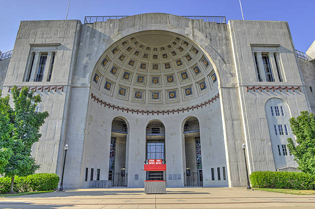 OSU Horseshoe Columbus, Ohio, USA - July 31, 2016: Photograph of Ohio Stadium on the campus of The Ohio State University in Columbus, Ohio. This stadium is home of the Ohio State Buckeyes football team. It was taken in the morning with the sun facing the front of the stadium. oregon state university stock pictures, royalty-free photos & images