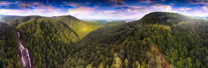 Aerial Panorama of White Water Falls In North Carolina