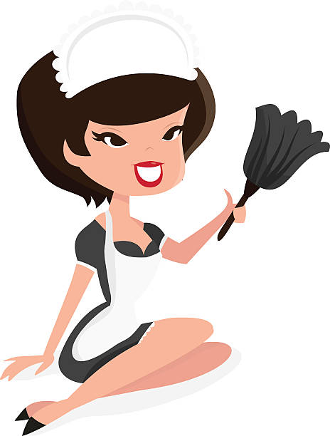 ilustraciones, imágenes clip art, dibujos animados e iconos de stock de dibujos animados retro french maid pinup girl - maid french maid outfit sensuality duster