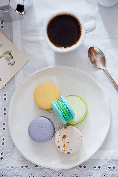 istock Breakfast with French colorful macarons 585150288