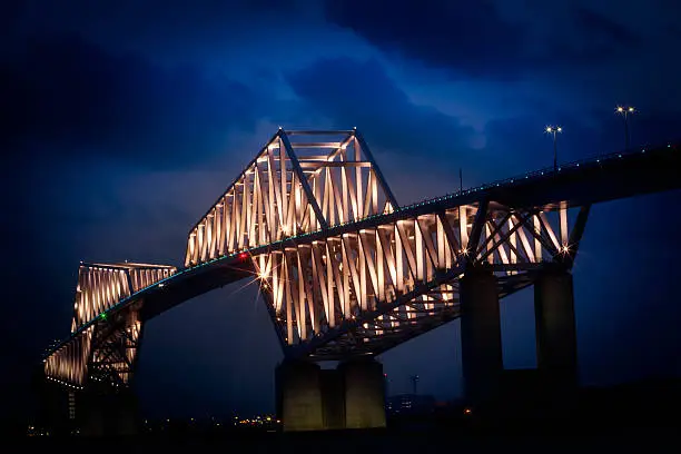 Photo of The Tokyo Gate Bridge at night.