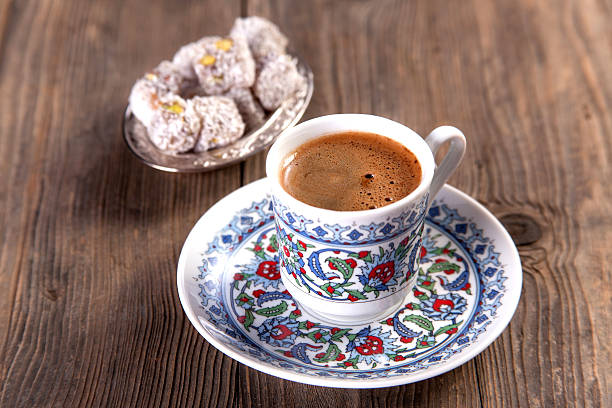 turkish coffee serving - türk kahvesi stok fotoğraflar ve resimler