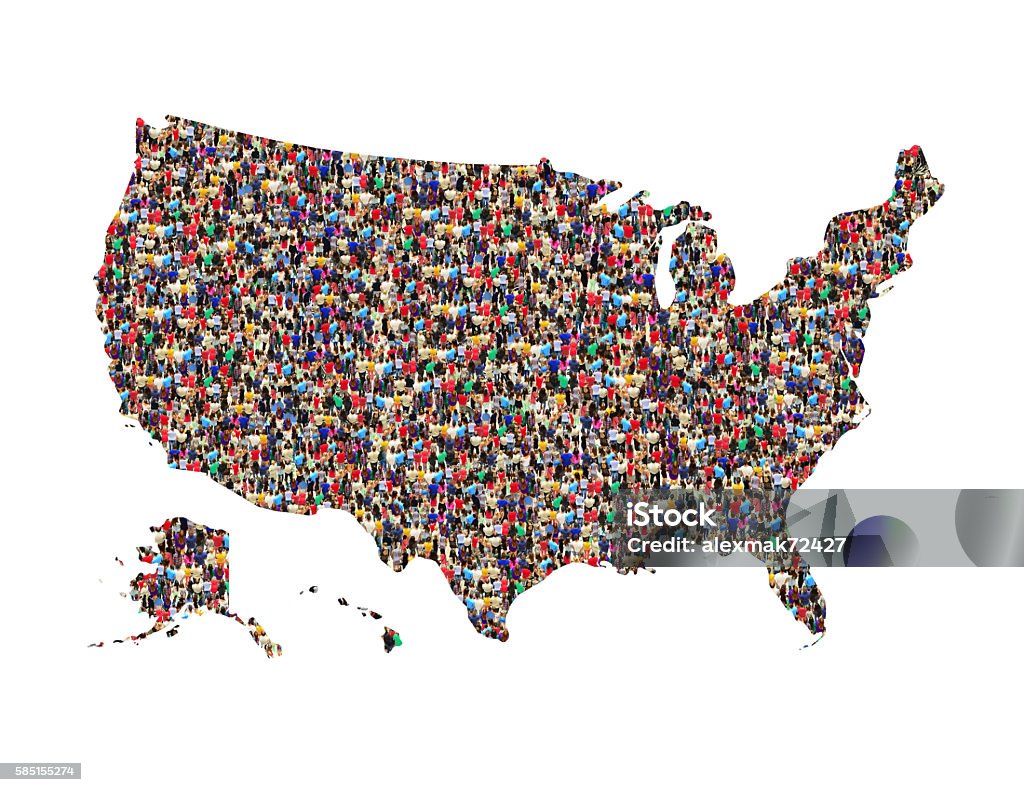 map of USA from crowd of different people isolated map of USA with crowd of different people isolated on the white Map Stock Photo