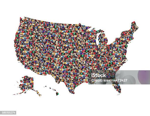 Map Of Usa From Crowd Of Different People Isolated Stock Photo - Download Image Now - Map, USA, People