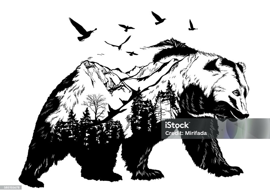 Hand Drawn Bear For Your Design Wildlife Concept Stock Illustration -  Download Image Now - Bear, Mountain, In Silhouette - iStock