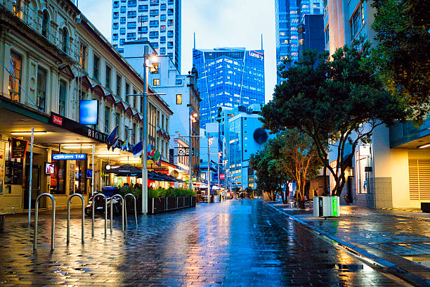 Downtown street in Auckland, New Zealand stock photo