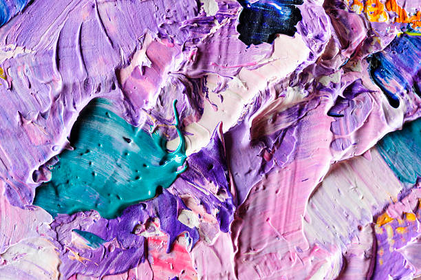 Oil paints macro Oil paints mixed on canvas, artist's palette, material texture, studio shot, colorful abstract art background oil paint palette stock pictures, royalty-free photos & images