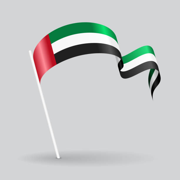 United Arab Emirates wavy flag. Vector illustration. United Arab Emirates pin icon wavy flag. Vector illustration. united arab emirates flag map stock illustrations