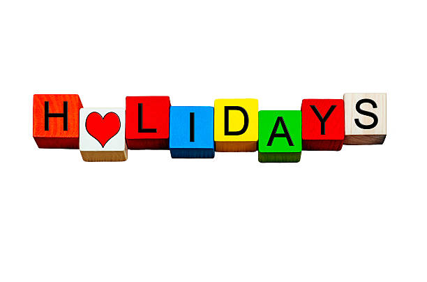 istock Holidays sign for loving time off, breaks & travel. Isolated. 585156190