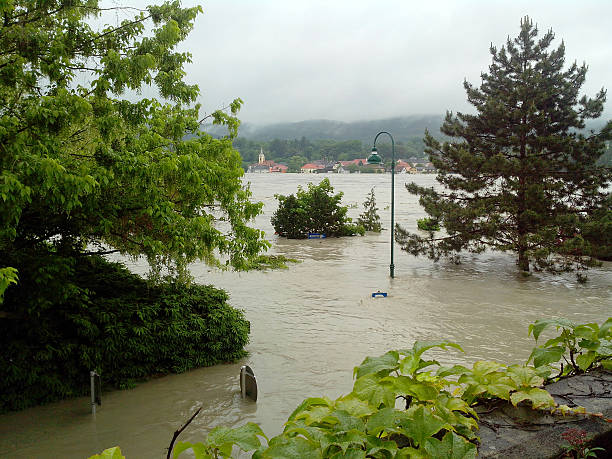 Flood in Lower Austria in June 2013 after prolonged rain. This photo was taken in Ybbs an der Donau and it shows how high can rise water level on the river Danube.