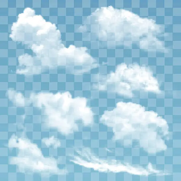 Vector illustration of Set of transparent different clouds vector illustration.