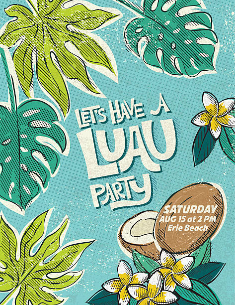 Vintage Style Luau Party Invitation Template Vintage Style Luau Party Invitation Template, drawn in the fun cartoon style of the 1950s and 1960s. Designed to look like old illustrated cookbooks or advertising art. luau stock illustrations