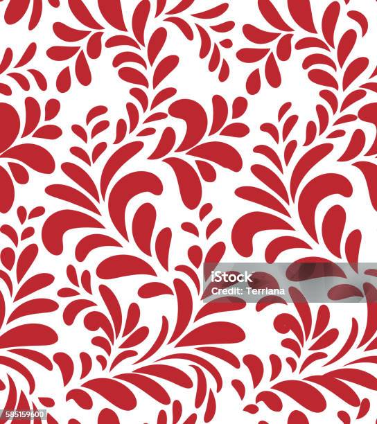 Floral Geometric Patternred Swirl Leaves Ornamental Background Stock Illustration - Download Image Now