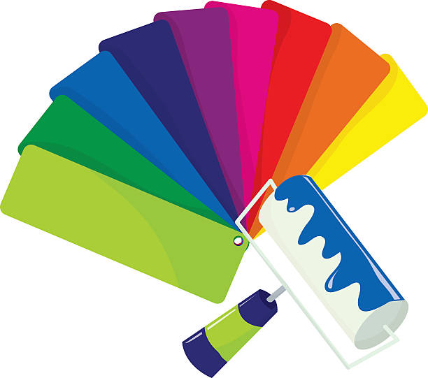 ilustrações, clipart, desenhos animados e ícones de rolo para pintar e mostruário de cores - color swatch home improvement choice colors
