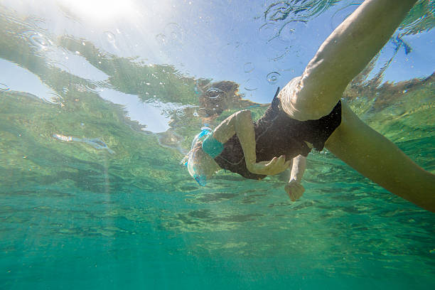 istock Female snorkeling in tropical sea 585162616