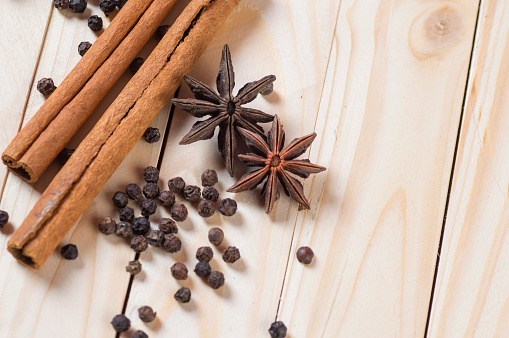 Spices and herbs. Food and cuisine ingredients on wooden background