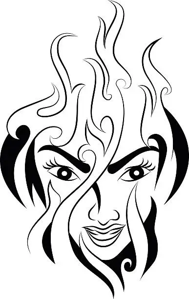 Vector illustration of fire woman tattoo
