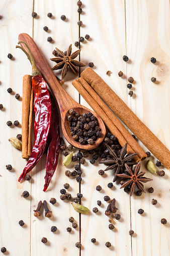 Spices and herbs. Food and cuisine ingredients on wooden background