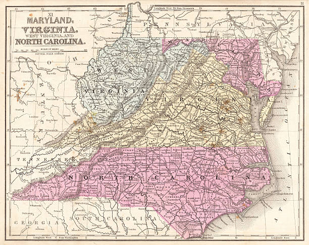 istock Map of Maryland Virginia North Carolina 1867 585167426