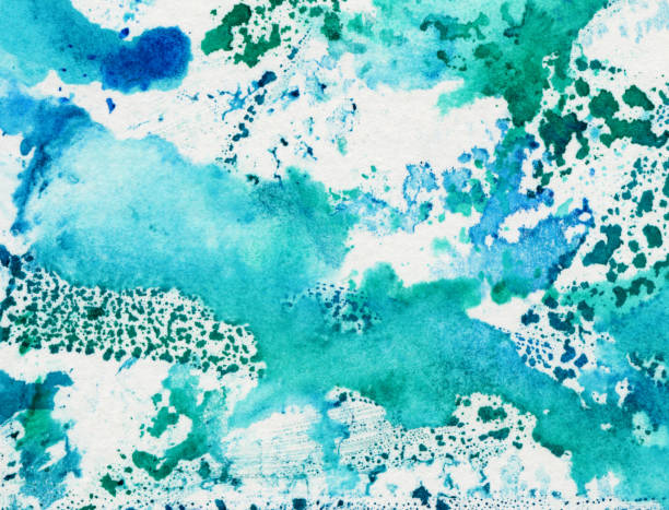 istock Distressed background hand painted with blues and greens 585168722