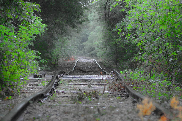 istock Crooked Railroad Tracks - Stock Image 585169990