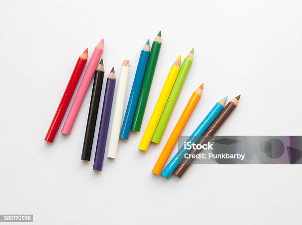 Bunch Of Fun Mini Colored Pencils Isolated On White Stock Photo - Download Image Now