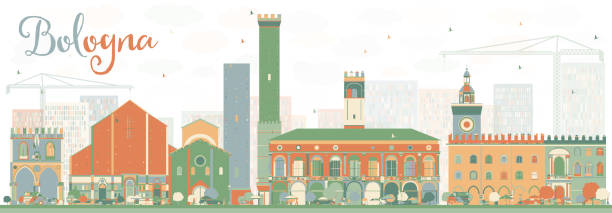 abstrakte bologna skyline mit farb-landmarks. - bologna stock-grafiken, -clipart, -cartoons und -symbole