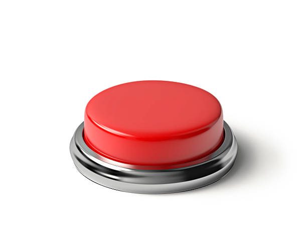 赤色ボタンに白で分離 - 押しボタン ストックフォトと画像