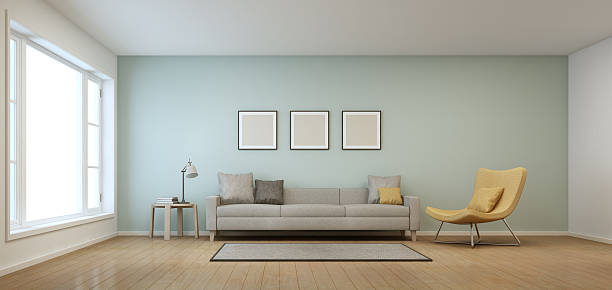 wohnzimmer in modernen haus - living room blue sofa carpet stock-fotos und bilder