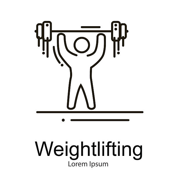 Weightlifting icon, sportsman with barbell, strong athlete vector illustration Weightlifting icon, sportsman with barbell strong athlete vector illustration cartoon muscular man lifting heavy weights stock illustrations