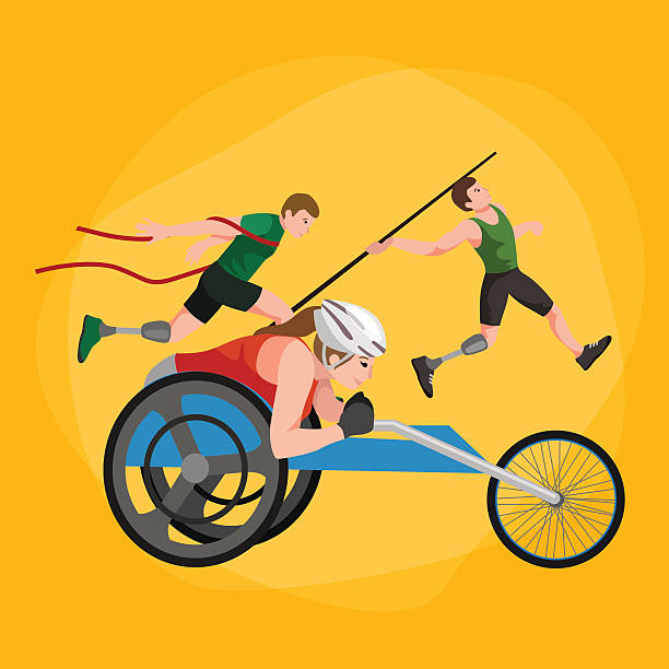 behinderten sportler mit prothese isoliert konzept, sport für menschen, körperliche - men chair wheelchair sport stock-grafiken, -clipart, -cartoons und -symbole