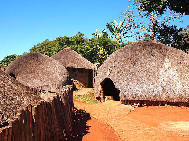 전통적인 줄루 짚 오두막 론다벨. 콰줄루 나탈 의 마을 - south africa africa zulu african culture 뉴스 사진 이미지