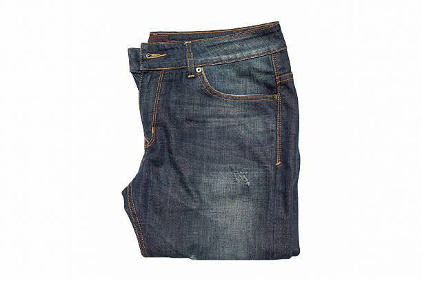 istock Dark blue jean isolated on white background. 585175486